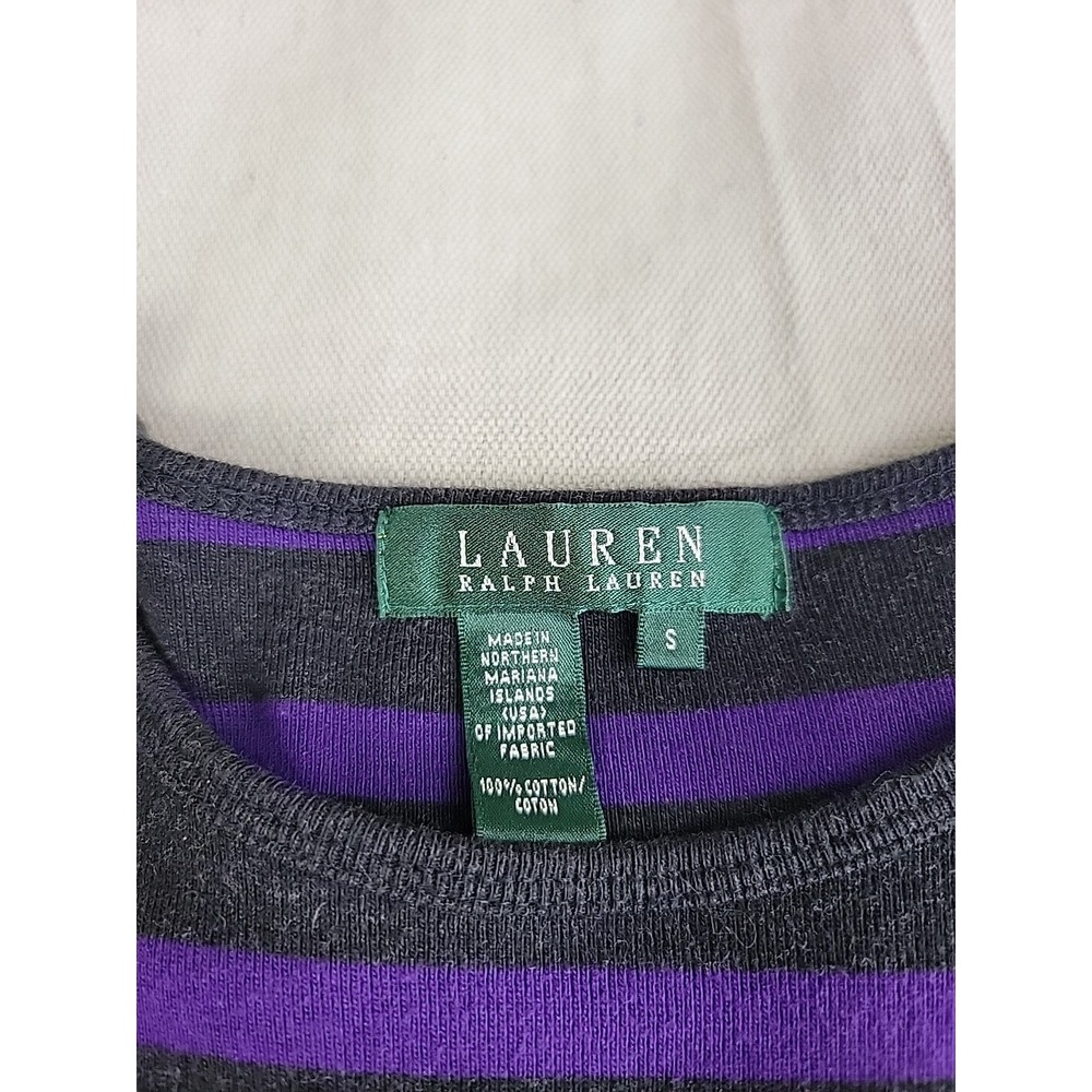 Lauren Ralph Lauren Striped Top Womens S Purple Grey Long Sleeve Sleeve Pocket - Picture 2 of 11